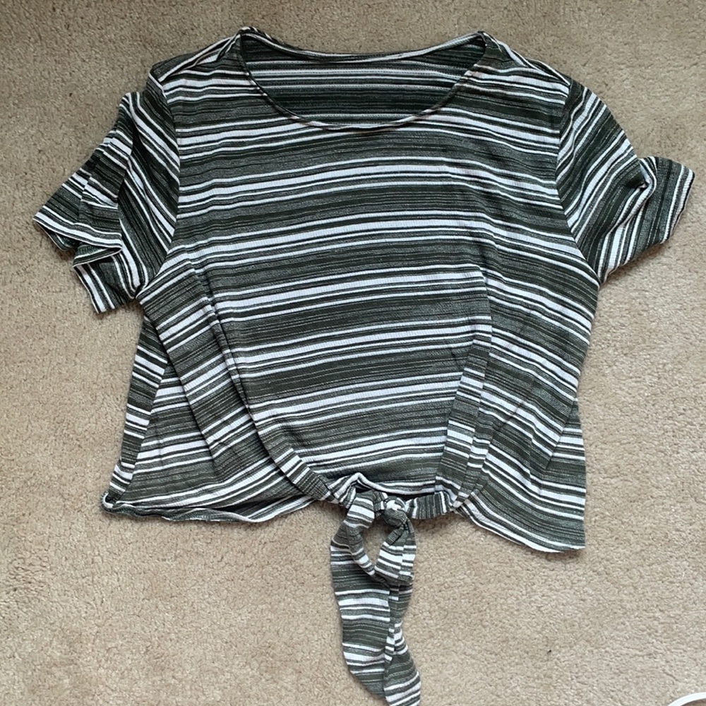 Cute tie front cropped shirt